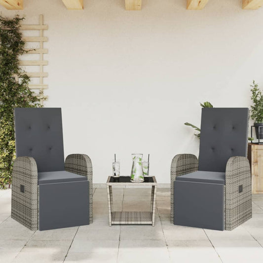 3-Delige Tuinset Met Kussens Poly Rattan Grijs