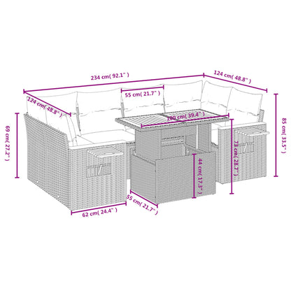 7-Delige Loungeset Met Kussens Poly Rattan Zwart