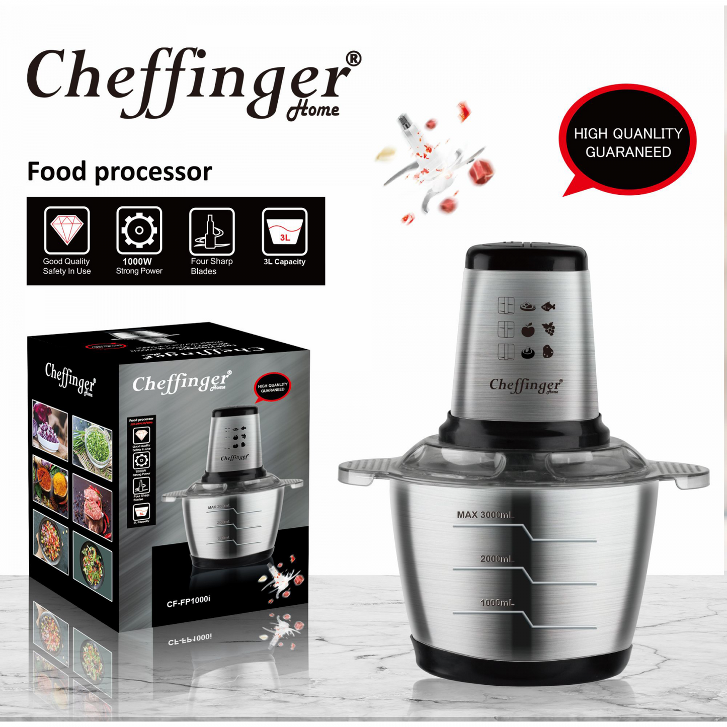 Cheffinger CF-FP1000I: 3L 1000W keukenmachine